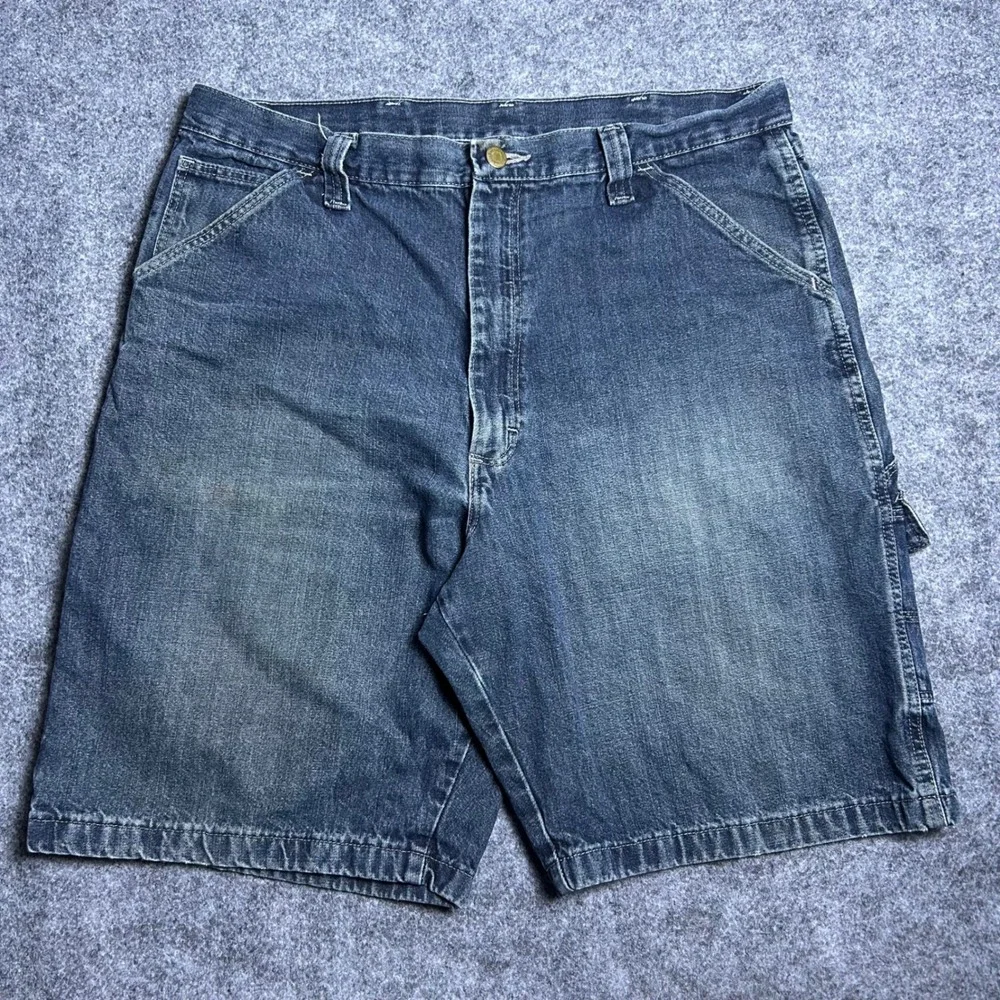 Wrangler Carpenter Denim Shorts Blue Baggy Skater Jorts Size 36 Vintage 90s Goth